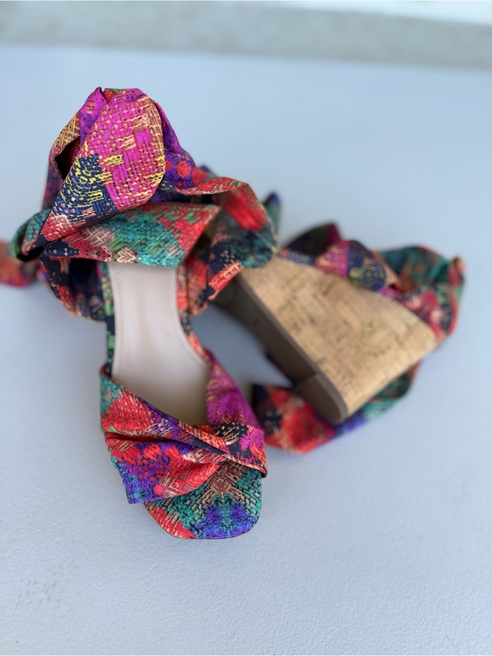 Colorful Multi Floral Tie-Front Women’s Heels - Picture 4 of 4